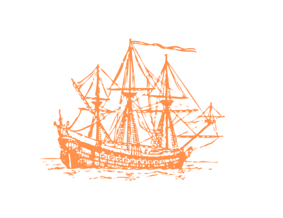 orange ship on white background